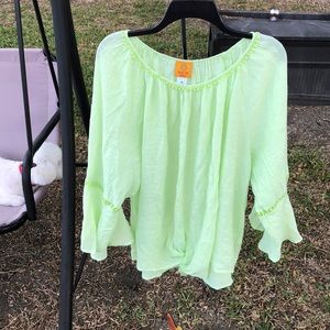 Lime green top with a twist tie in the front.
